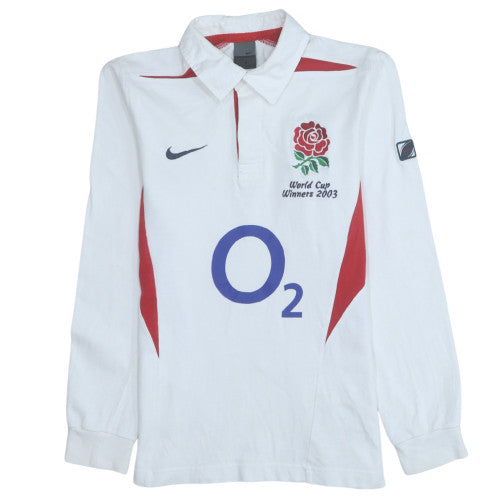 Nike Men’s White Rugby Polo Shirt S England O2 Long Sleeve