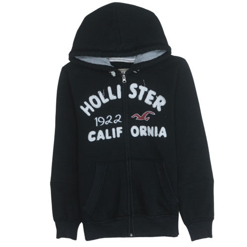 Hollister Women’s Black Full Zip Hoodie Large Fleece Lined Casual