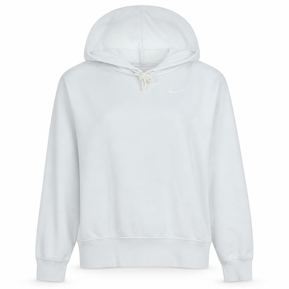 Front view of Nike women’s white pullover hoodie xs cotton blend logo sweatshirt