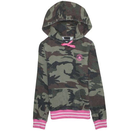 Converse Women’s Camouflage Pullover Hoodie Small Green Pink Trim