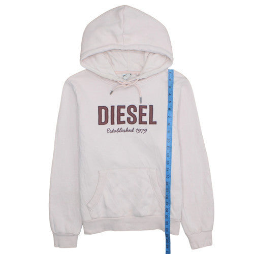 Diesel Womens Beige Small Pullover Hoodie with Logo Embroidery
