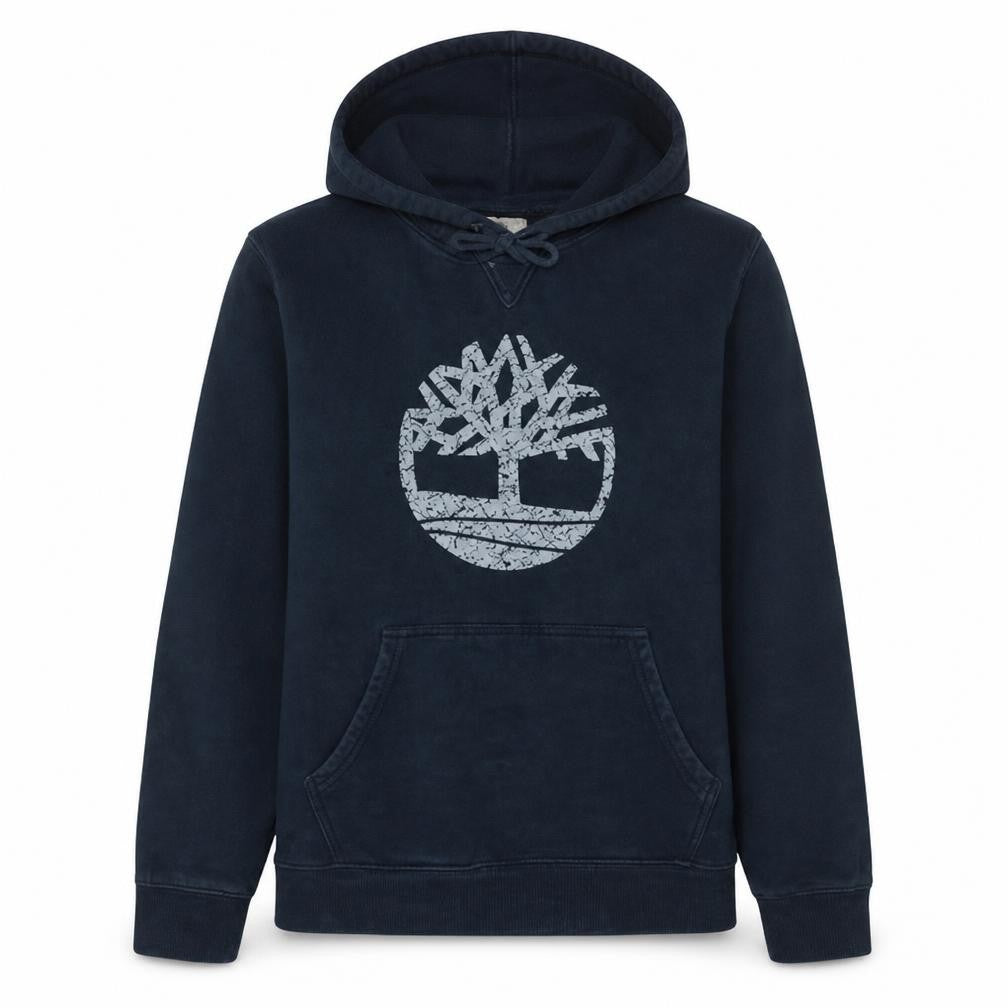 Front view of Timberland Men's Blue Pullover Hoodie Regular Fit S Logo Fleece