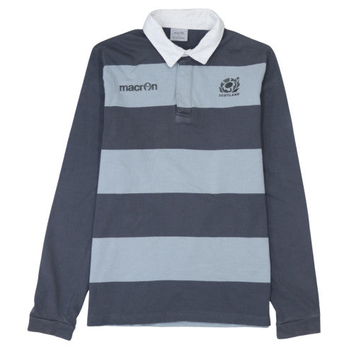 Macron Scotland Rugby Long Sleeve Polo Shirt Men Blue L Cotton