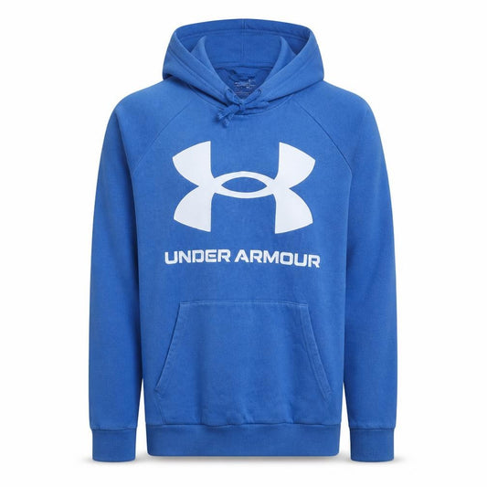 Front view of Under Armour men’s blue pullover hoodie l logo fleece sportswear