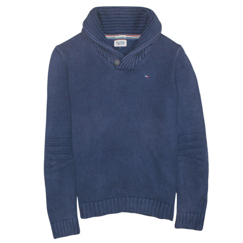 Hilfiger Denim Men's Blue Shawl Collar Knit Jumper Size L