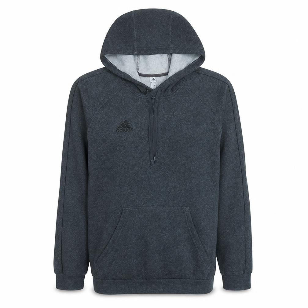 Front view of Adidas Men's Grey Pullover Hoodie, size M, Sports Fleece