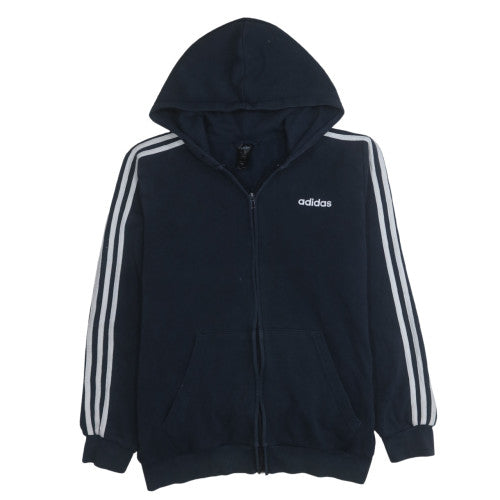 Adidas Men Blue Full Zip Hooded Sweatshirt L Fleece Regular Fit