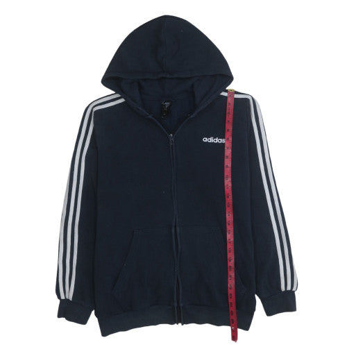 Adidas Men Blue Full Zip Hooded Sweatshirt L Fleece Regular Fit