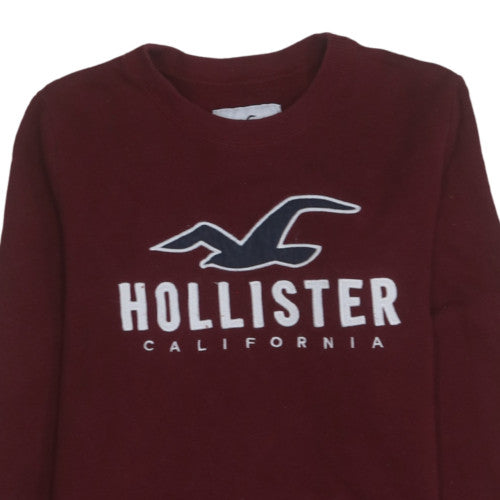 Hollister Womens Burgundy Pullover Sweatshirt Small Logo Cotton Blend