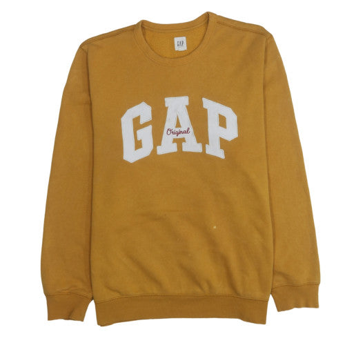 GAP Women Mustard Yellow Pullover Sweatshirt L Crew Neck Cotton Blend