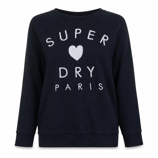 Front view of Superdry Women Navy Blue Paris Logo Pullover Sweatshirt, size M