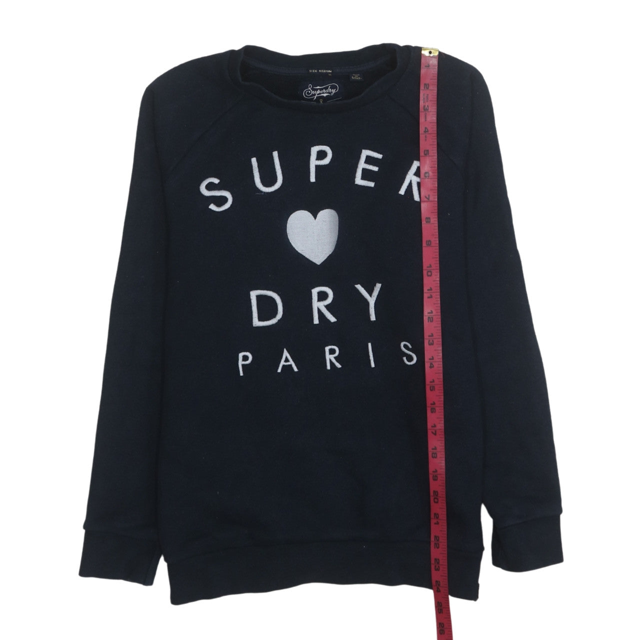 Superdry Women Navy Blue Paris Logo Pullover Sweatshirt Size M