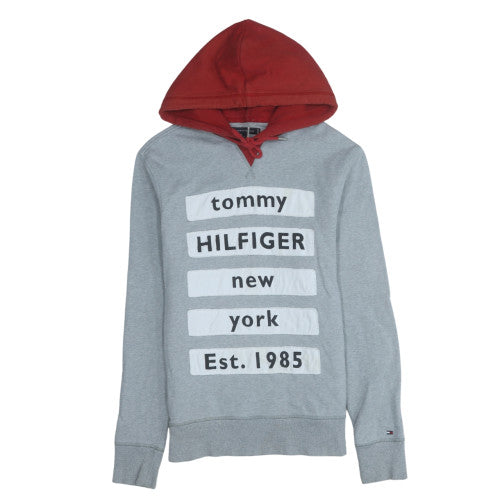 Tommy Hilfiger Mens Grey Red Hooded Pullover Sweatshirt M
