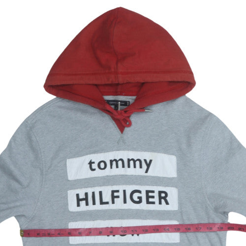 Tommy Hilfiger Mens Grey Red Hooded Pullover Sweatshirt M