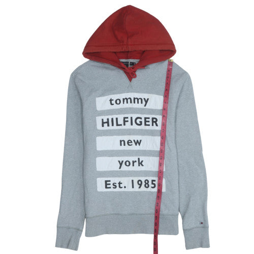 Tommy Hilfiger Mens Grey Red Hooded Pullover Sweatshirt M