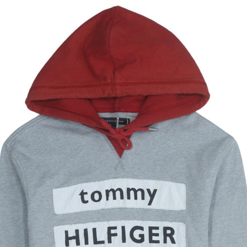 Tommy Hilfiger Mens Grey Red Hooded Pullover Sweatshirt M