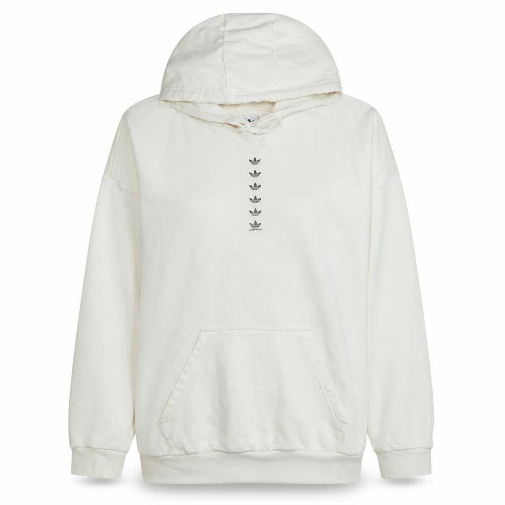 Front view of Adidas Women White Pullover Hoodie, size 18, Cotton Fleece