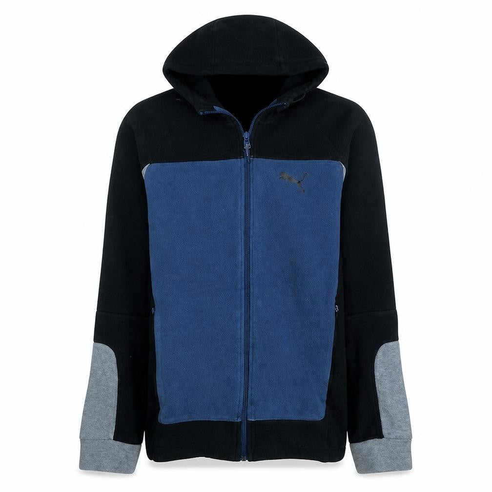 Front view of Puma Men's Blue & Black Full Zip Hoodie, size L