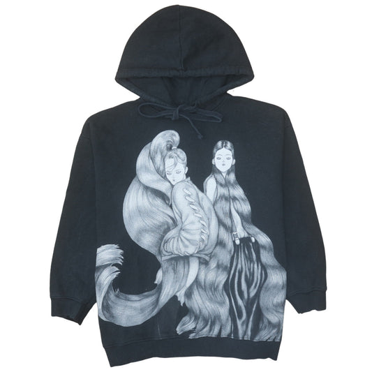 Zara Women Black Pullover Hoodie Graphic Print Long Sleeve Size L