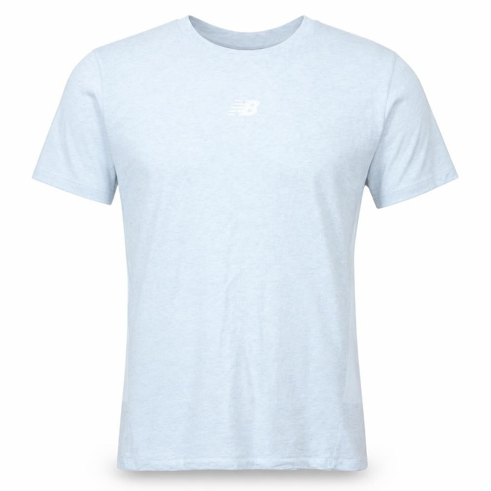 Front view of New Balance Men's Grey Medium Athletic Short Sleeve T-Shirt