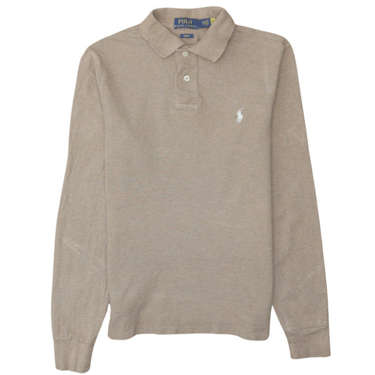 Ralph Lauren Men’s Beige Long Sleeve Slim Fit Cotton Polo Shirt Size S