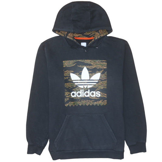 Adidas Mens Black Pullover Hoodie M Fleece Graphic Logo Sweatshirt