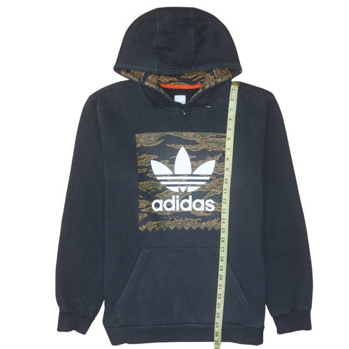 Adidas Mens Black Pullover Hoodie M Fleece Graphic Logo Sweatshirt