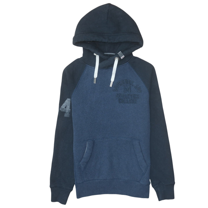 Superdry Men's Blue Pullover Hoodie Size M College Logo Fleece