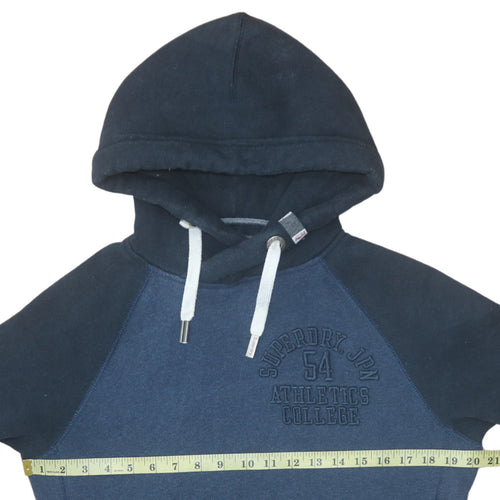 Superdry Men's Blue Pullover Hoodie Size M College Logo Fleece