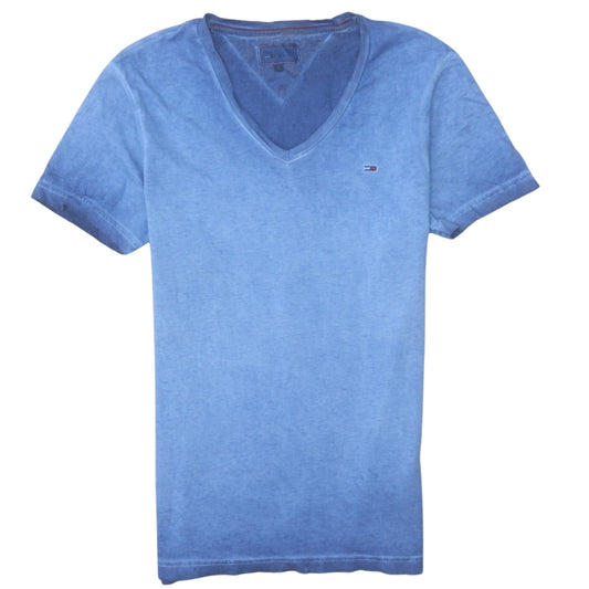 Tommy Hilfiger Women Blue V-Neck Short Sleeve Cotton T-Shirt Size S