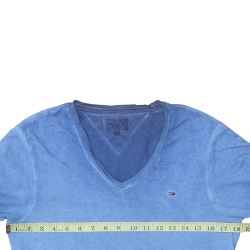 Tommy Hilfiger Women Blue V-Neck Short Sleeve Cotton T-Shirt Size S