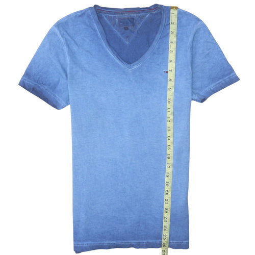 Tommy Hilfiger Women Blue V-Neck Short Sleeve Cotton T-Shirt Size S