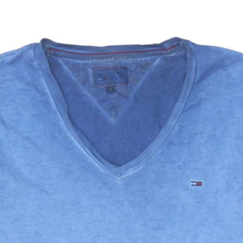 Tommy Hilfiger Women Blue V-Neck Short Sleeve Cotton T-Shirt Size S