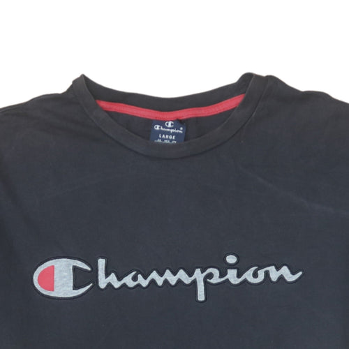 Champion Men's Black Large Embroidered Logo Short Sleeve T-Shirt