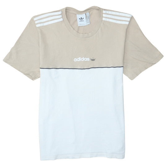 Adidas Men's Beige Colourblock Logo Crew Neck Cotton T-Shirt Size M