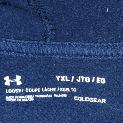 Under Armour Boys Navy Blue Pullover Hoodie YXL 158-170 ColdGear Fleece