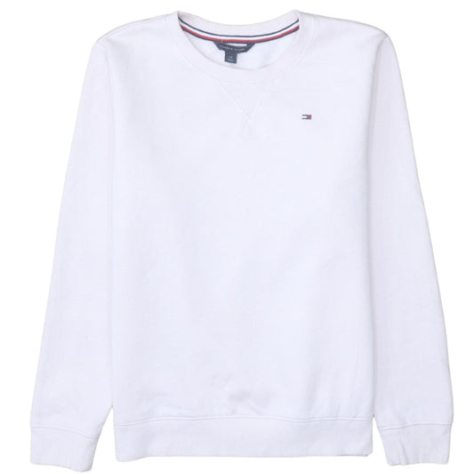 Tommy Hilfiger Women's White Small Crew Neck Pullover Sweatshirt
