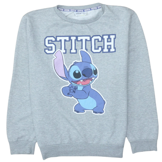 Disney Women’s Grey Stitch Sweatshirt L 14/16 Pullover Crew Neck
