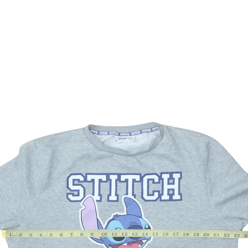 Disney Women’s Grey Stitch Sweatshirt L 14/16 Pullover Crew Neck