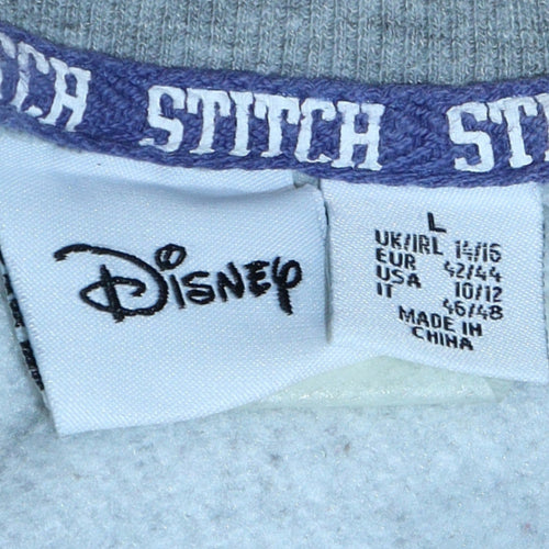 Disney Women’s Grey Stitch Sweatshirt L 14/16 Pullover Crew Neck