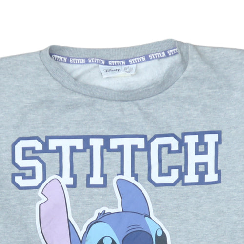 Disney Women’s Grey Stitch Sweatshirt L 14/16 Pullover Crew Neck