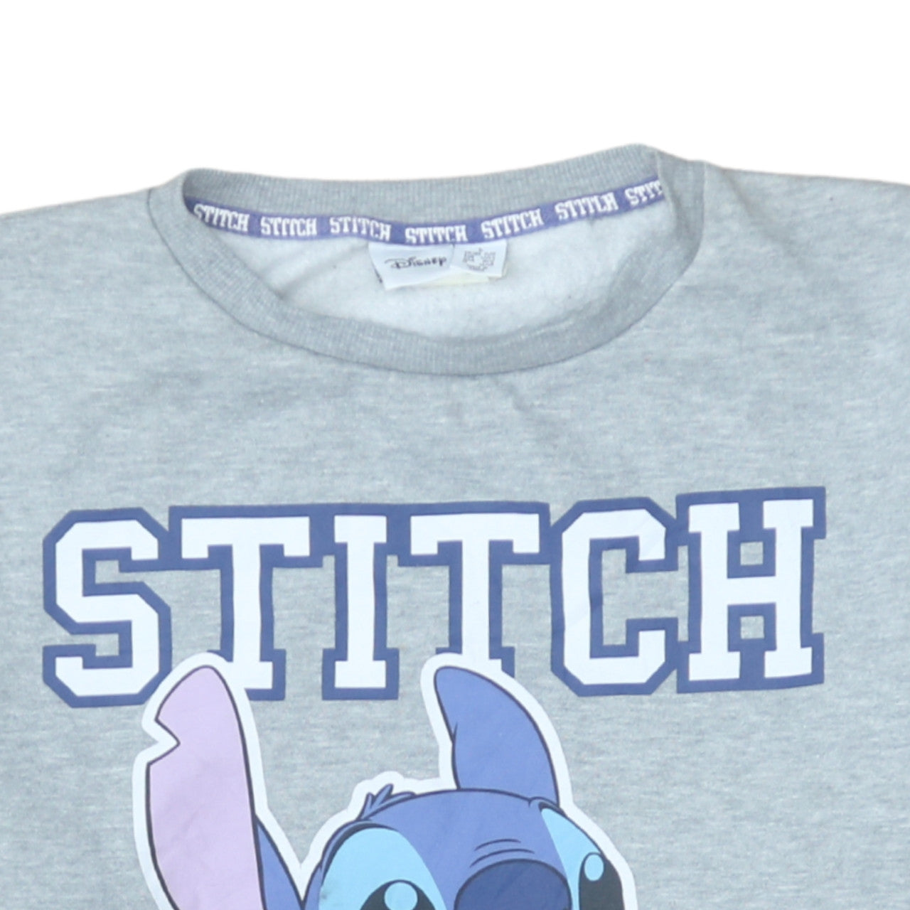 Disney Women’s Grey Stitch Sweatshirt L 14/16 Pullover Crew Neck