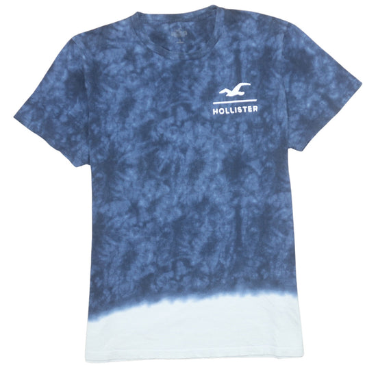 Hollister Men's Blue Tie-Dye Logo Crew Neck Cotton T-Shirt L
