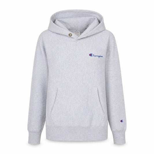 Front view of Champion women’s grey medium reverse weave pullover hoodie