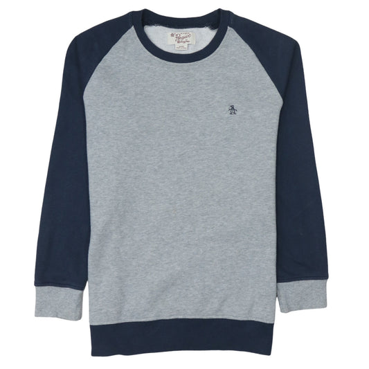 Original Penguin Men's Grey Navy Crew Neck Sweatshirt Size S