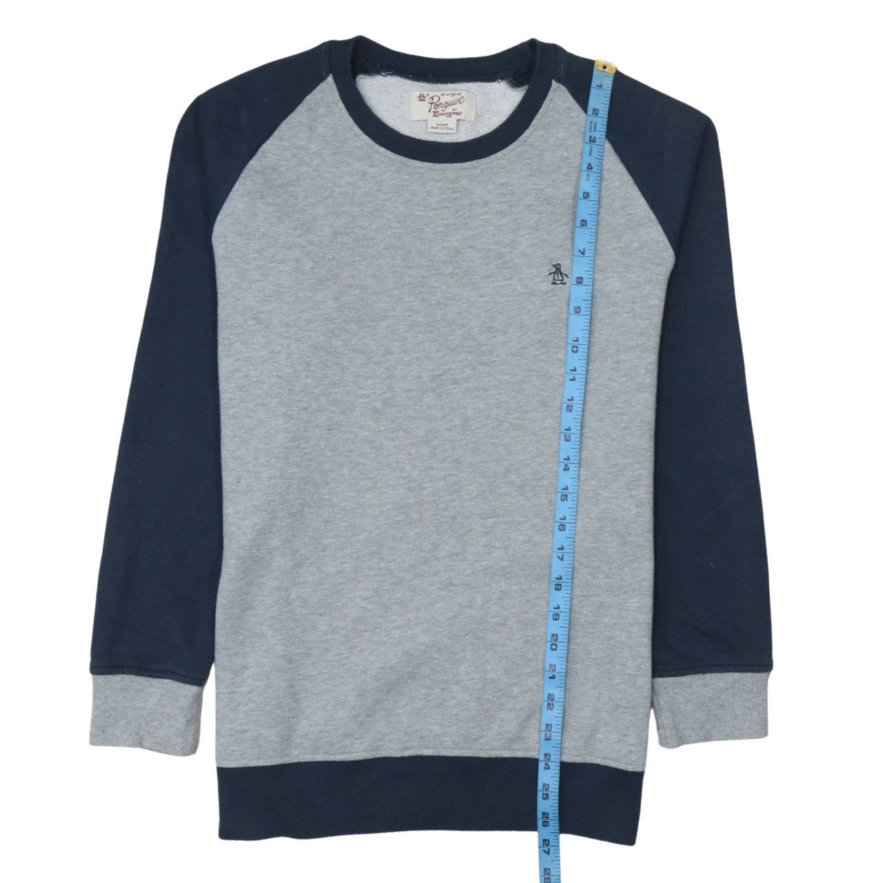 Original Penguin Men's Grey Navy Crew Neck Sweatshirt Size S