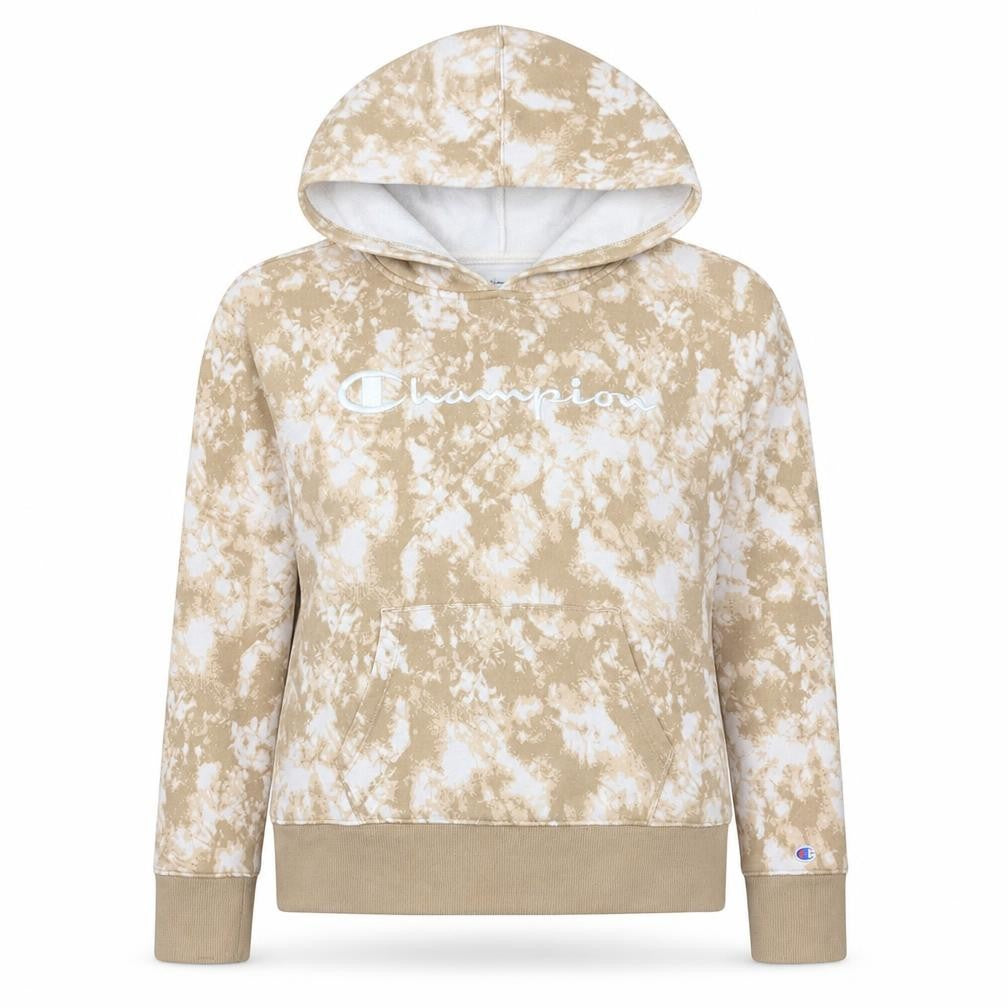 Front view of Champion Women's Beige Tie-Dye Pullover Hoodie XL Cotton Blend