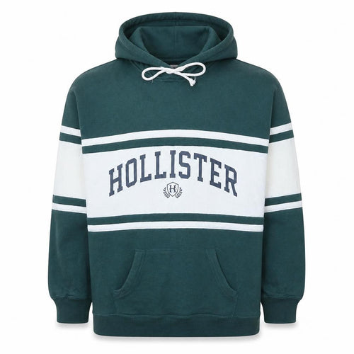 Hollister Men’s Green Pullover Hoodie L Logo Graphic Fleece