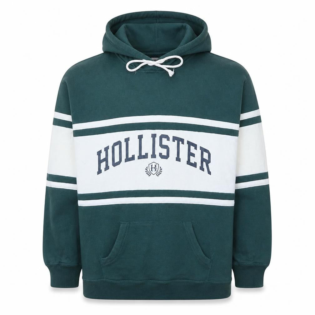 Hollister Men’s Green Pullover Hoodie L Logo Graphic Fleece