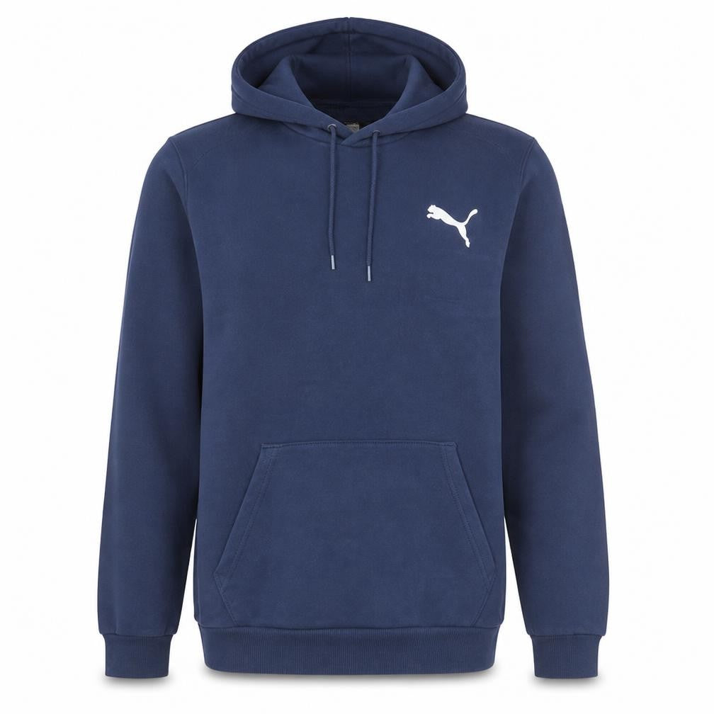 Front view of Puma Men's Blue Pullover Hoodie Medium Fleece Logo Sportswear
